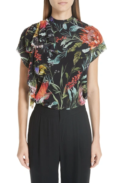 Shop Fuzzi Floral Ruffle Tulle Top In Nero