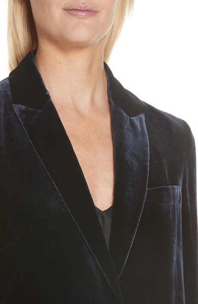 Shop Nili Lotan Reese Velvet Longline Blazer In Dark Navy