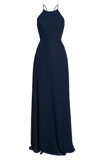 Shop Jenny Yoo Kayla A-line Halter Gown In Navy