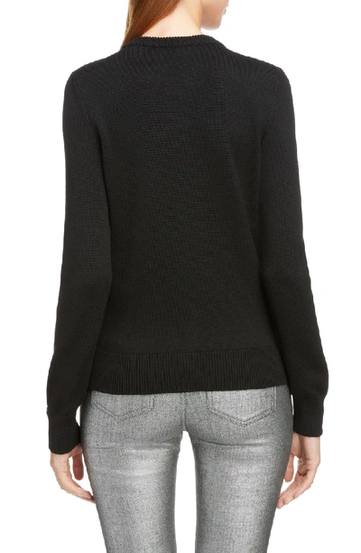 Shop Saint Laurent Beaded Logo Wool Sweater In Noir / Multicolor