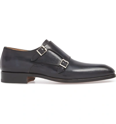 Shop Magnanni Lucio Double Strap Monk Shoe In Navy Leather