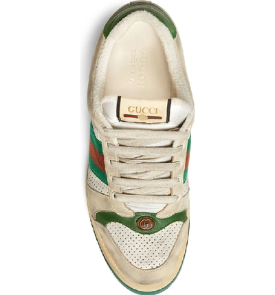 Shop Gucci Screener Low Top Sneaker In Ivory/ Green