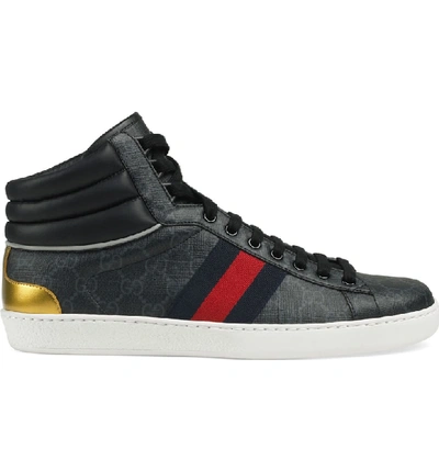 Shop Gucci New Ace High Gg Supreme Sneaker In Black/ Anthracite