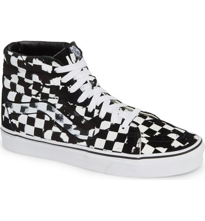 Shop Vans Overprint Check Sk8 Hi Sneaker In Black/ True White