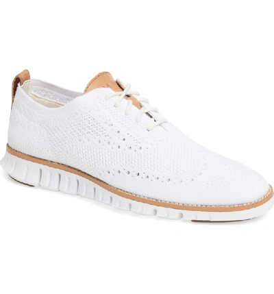 Shop Cole Haan Zerogrand Stitchlite Wingtip In Optic White/ Ivory