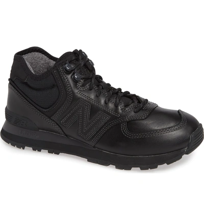 Shop New Balance 574 Mid Sneaker In Black Leather/ Textile