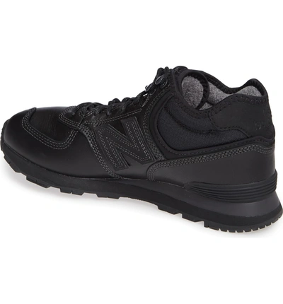Shop New Balance 574 Mid Sneaker In Black Leather/ Textile