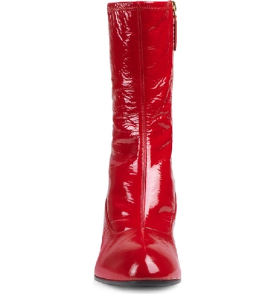 Shop Gucci Printyl Patent Leather Zip Boot In Hibiscus Red