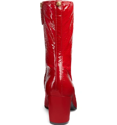 Shop Gucci Printyl Patent Leather Zip Boot In Hibiscus Red