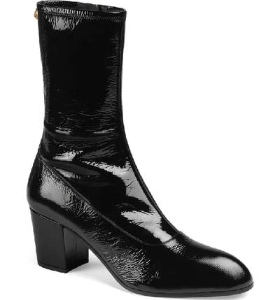 Shop Gucci Printyl Patent Leather Zip Boot In Nero/ Nero