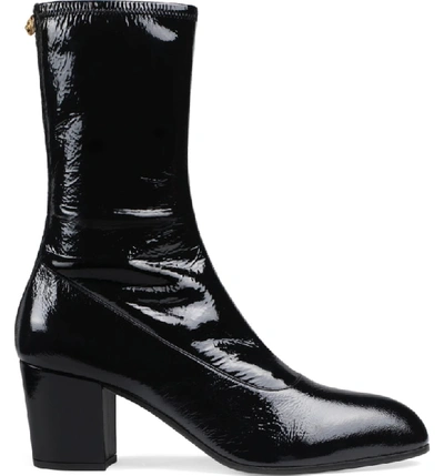 Shop Gucci Printyl Patent Leather Zip Boot In Nero/ Nero