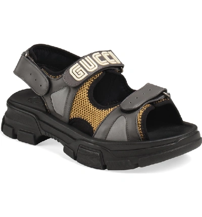 Shop Gucci Agru Sport Sandal In Dark Grey