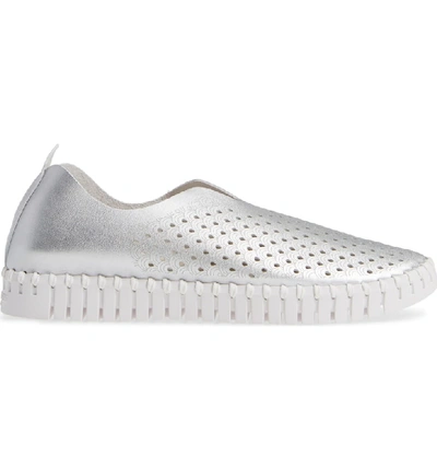 Shop Ilse Jacobsen Tulip 139 Perforated Slip-on Sneaker In Silver Leather