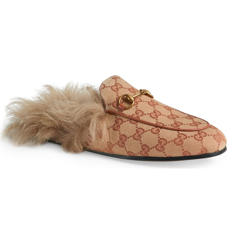 Gucci Princetown Genuine Shearling Logo Mule In 8377 Beige | ModeSens