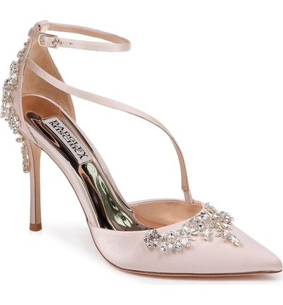 Shop Badgley Mischka Faith Ankle Strap Pump In Soft Nude Satin