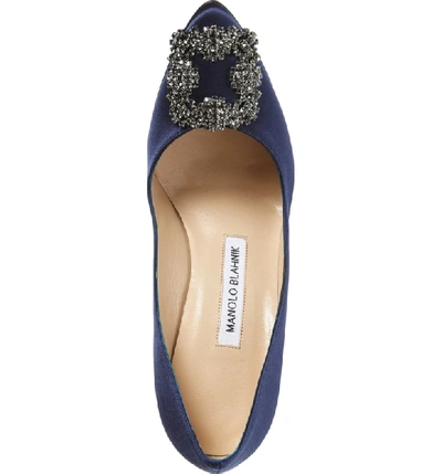 Shop Manolo Blahnik 'hangisi' Jewel Pump In Navy Satin