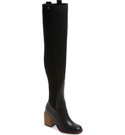 Shop Kelsi Dagger Brooklyn Over The Knee Knit Boot In Black Leather