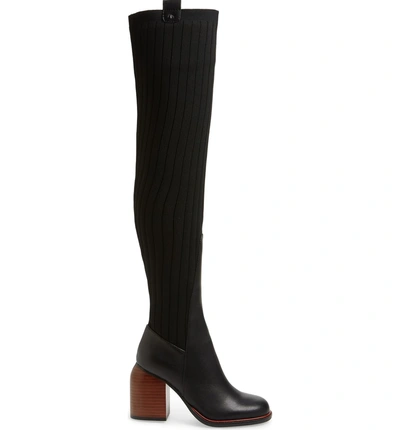 Shop Kelsi Dagger Brooklyn Over The Knee Knit Boot In Black Leather