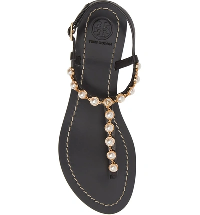 Shop Tory Burch Emmy Embellished T-strap Sandal In Perfect Black