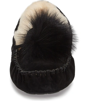 Shop Ugg Dakota Water Resistant Genuine Shearling Pompom Slipper In Black Suede