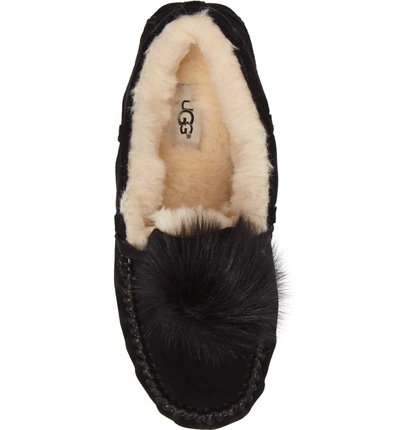 Shop Ugg Dakota Water Resistant Genuine Shearling Pompom Slipper In Black Suede