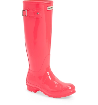 Shop Hunter Original High Gloss Waterproof Boot In Hyper Pink