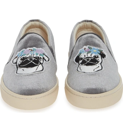 Shop Soludos Flower Pug Applique Slip-on Sneaker In Grey