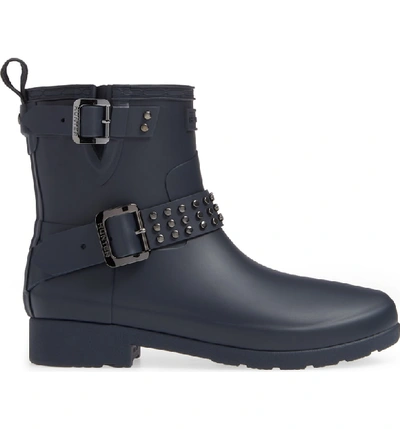 Shop Hunter Refined Stud Waterproof Biker Boot In Navy