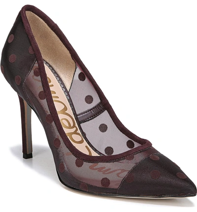 Shop Sam Edelman Hazel Pointy Toe Pump In Deep Burgundy Dotted Mesh