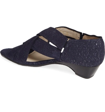 Shop Amalfi By Rangoni Desio Embossed Cross Strap Sandal In Navy Leather