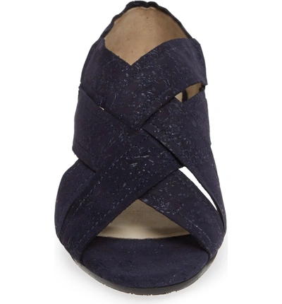 Shop Amalfi By Rangoni Desio Embossed Cross Strap Sandal In Navy Leather