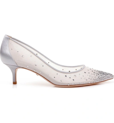 Shop Badgley Mischka Felicity Crystal Embellished Pump In Silver Satin/ Mesh