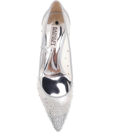 Shop Badgley Mischka Felicity Crystal Embellished Pump In Silver Satin/ Mesh
