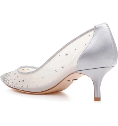 Shop Badgley Mischka Felicity Crystal Embellished Pump In Silver Satin/ Mesh