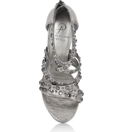 Shop Adrianna Papell Malia Crystal Embellished Platform Sandal In Gunmetal Studded Fabric
