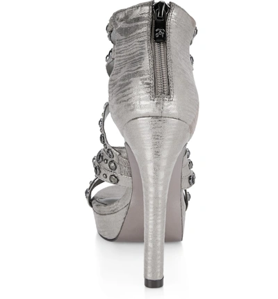 Shop Adrianna Papell Malia Crystal Embellished Platform Sandal In Gunmetal Studded Fabric