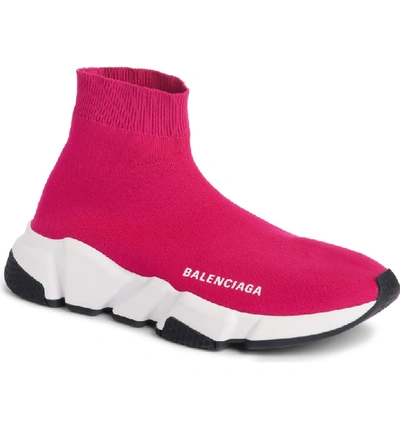 Shop Balenciaga Speed Knit Sneaker In Fuschia Rose