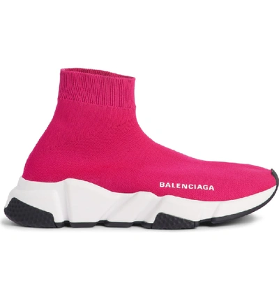 Shop Balenciaga Speed Knit Sneaker In Fuschia Rose