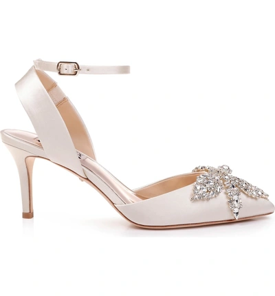 Shop Badgley Mischka Fana Crystal Embellished Pump In Ivory Satin