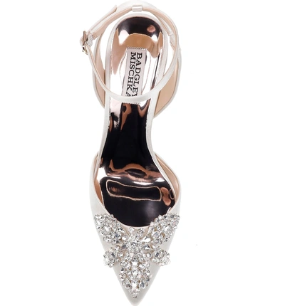 Shop Badgley Mischka Fana Crystal Embellished Pump In Ivory Satin