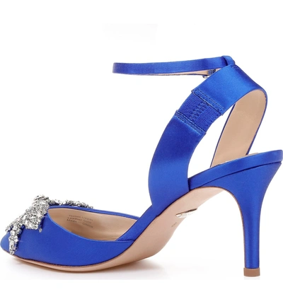 Shop Badgley Mischka Fana Crystal Embellished Pump In African Blue Satin