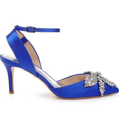 Shop Badgley Mischka Fana Crystal Embellished Pump In African Blue Satin