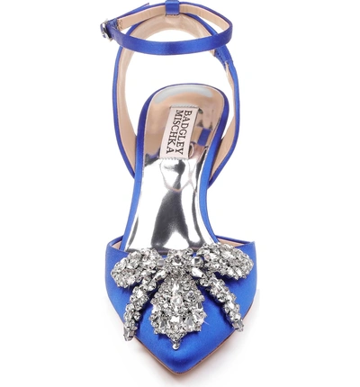 Shop Badgley Mischka Fana Crystal Embellished Pump In African Blue Satin