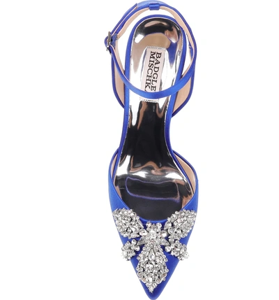Shop Badgley Mischka Fana Crystal Embellished Pump In African Blue Satin