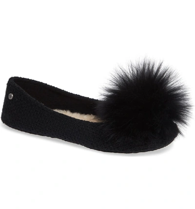 Shop Ugg Andi Pompom Slipper In Black Fabric