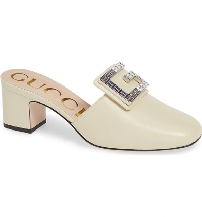 Shop Gucci Madelyn Crystal G Mule In Vintage White Leather