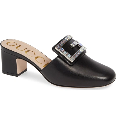 Shop Gucci Madelyn Crystal G Mule In Black Leather