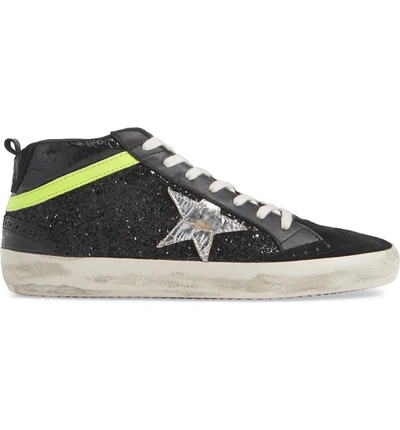 Shop Golden Goose Mid Top Sneaker In Black/ Yellow/ Silver