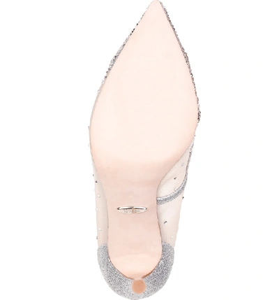 Shop Badgley Mischka Quintana Crystal Embellished Pump In Silver Satin/ Mesh