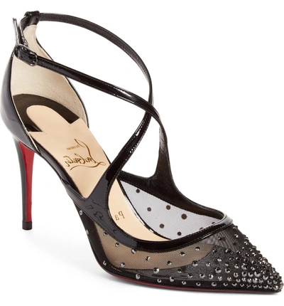 Shop Christian Louboutin Twistissima Embellished Pointy Toe Pump In Black Crystal